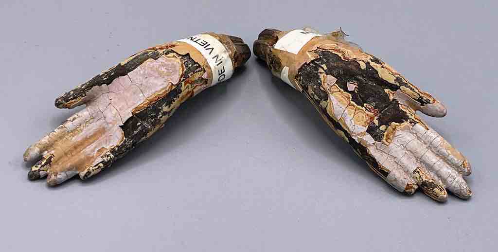 Antique Vietnamese Saint Figure Hand Pair - 3 1/4" & 3 1/8"