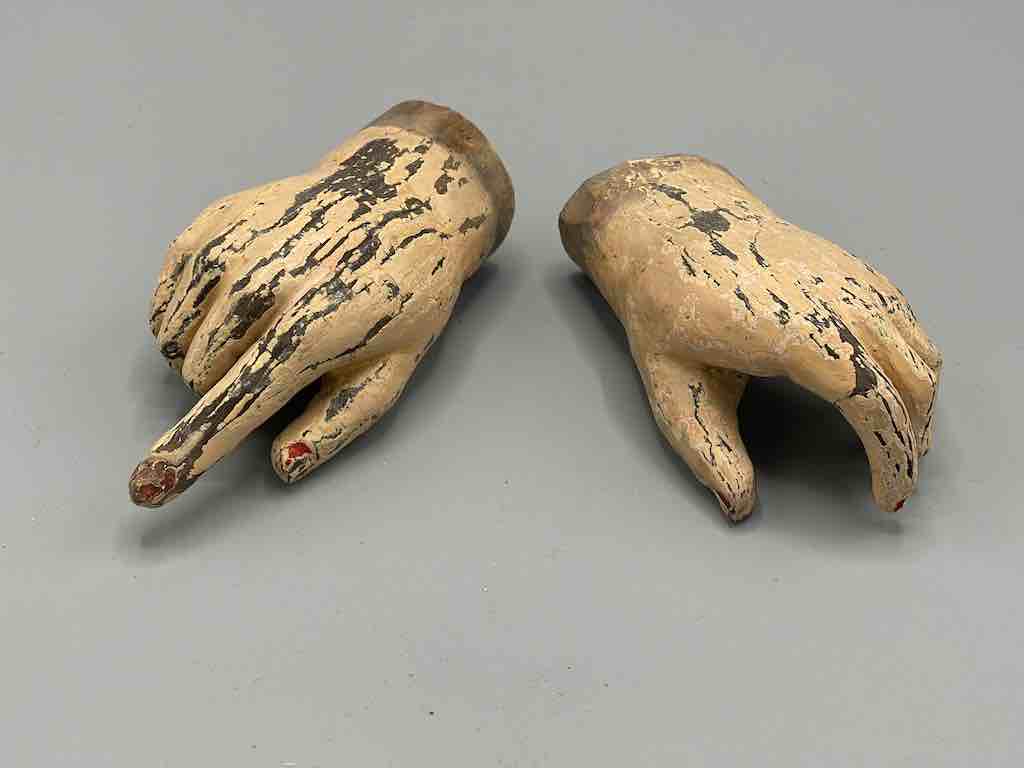 Antique Vietnamese Saint Figure Hand Pair - 4 1/8" & 3 3/4"