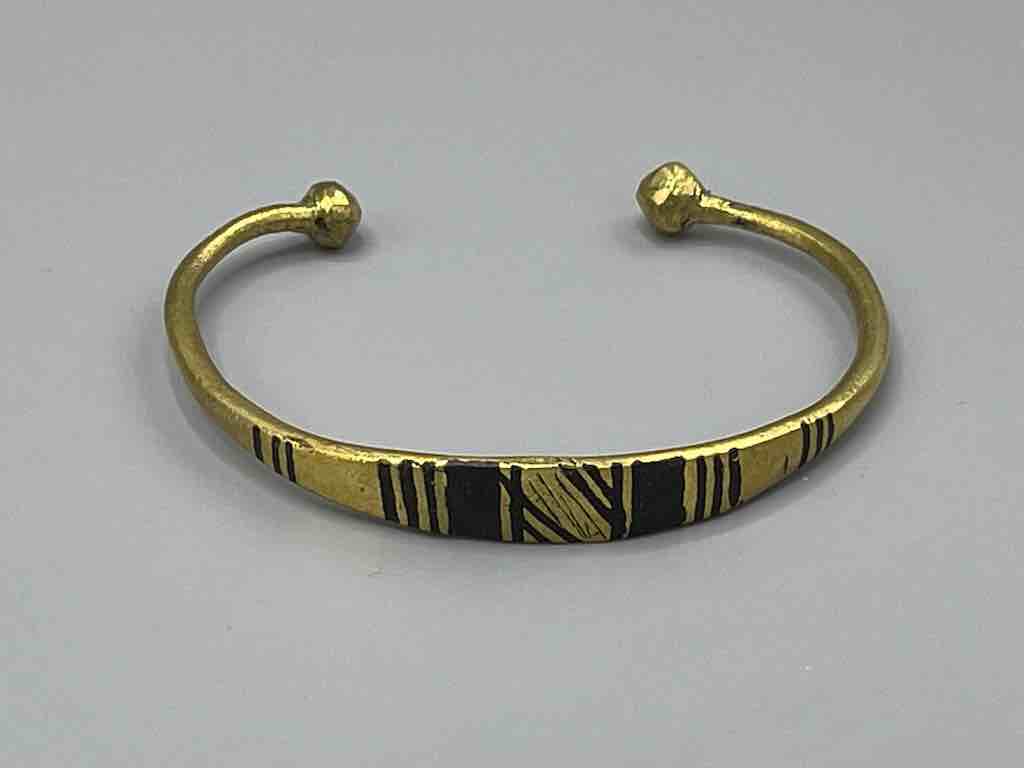 Tuareg Wide Multiple Inlay Etched Brass Bracelet