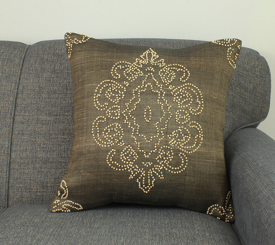 Abacá Décor Pillow Throw with Embroidered Coconut Beads - Niger Bend