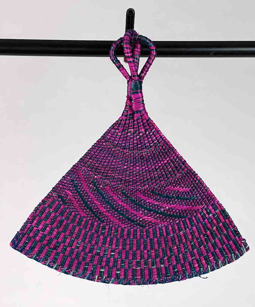 Raffia Hand Fan Accessory Handwoven in Togo - Magenta & Blue