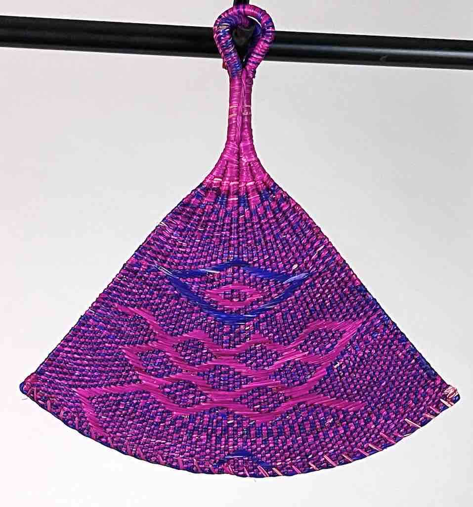 Raffia Hand Fan Accessory Handwoven in Togo - Magenta & Blue