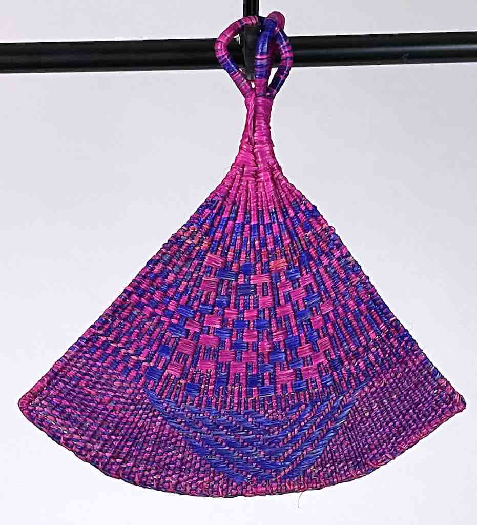 Raffia Hand Fan Accessory Handwoven in Togo - Magenta & Blue