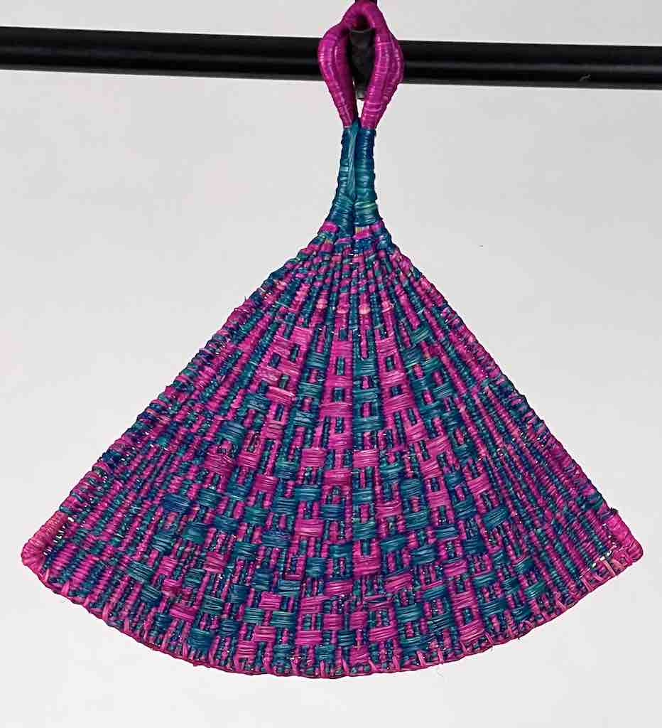 Raffia Hand Fan Accessory Handwoven in Togo - Magenta & Blue