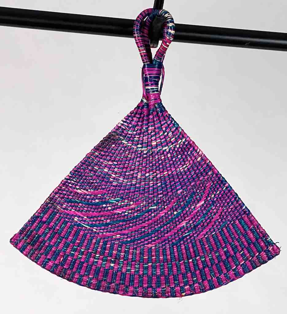 Raffia Hand Fan Accessory Handwoven in Togo - Magenta & Blue