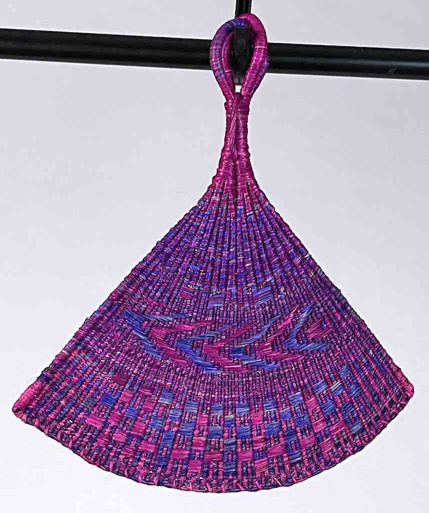 Raffia Hand Fan Accessory Handwoven in Togo - Magenta & Blue