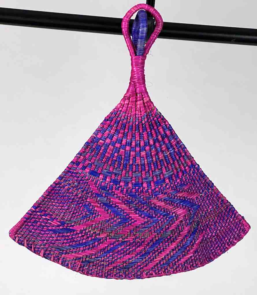 Raffia Hand Fan Accessory Handwoven in Togo - Magenta & Blue
