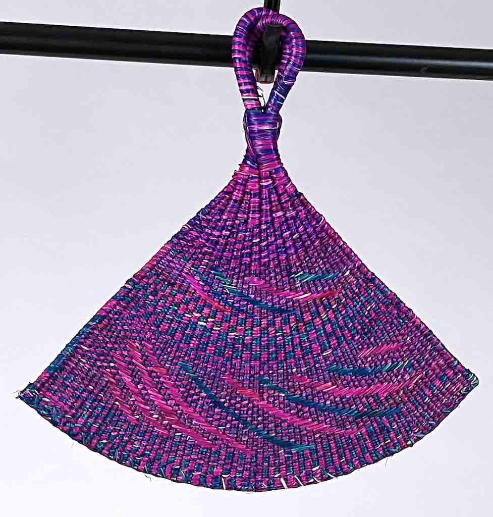 Raffia Hand Fan Accessory Handwoven in Togo - Magenta & Blue