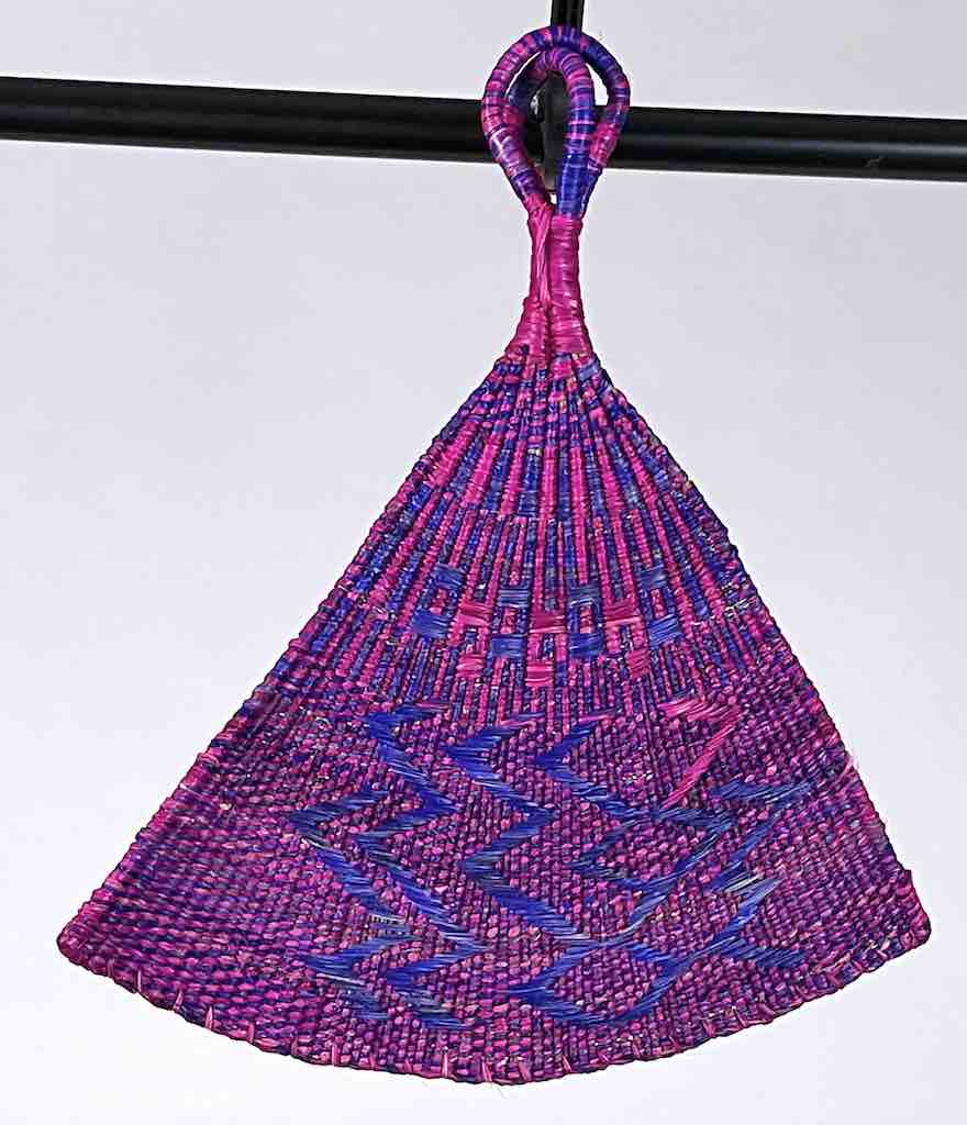 Raffia Hand Fan Accessory Handwoven in Togo - Magenta & Blue