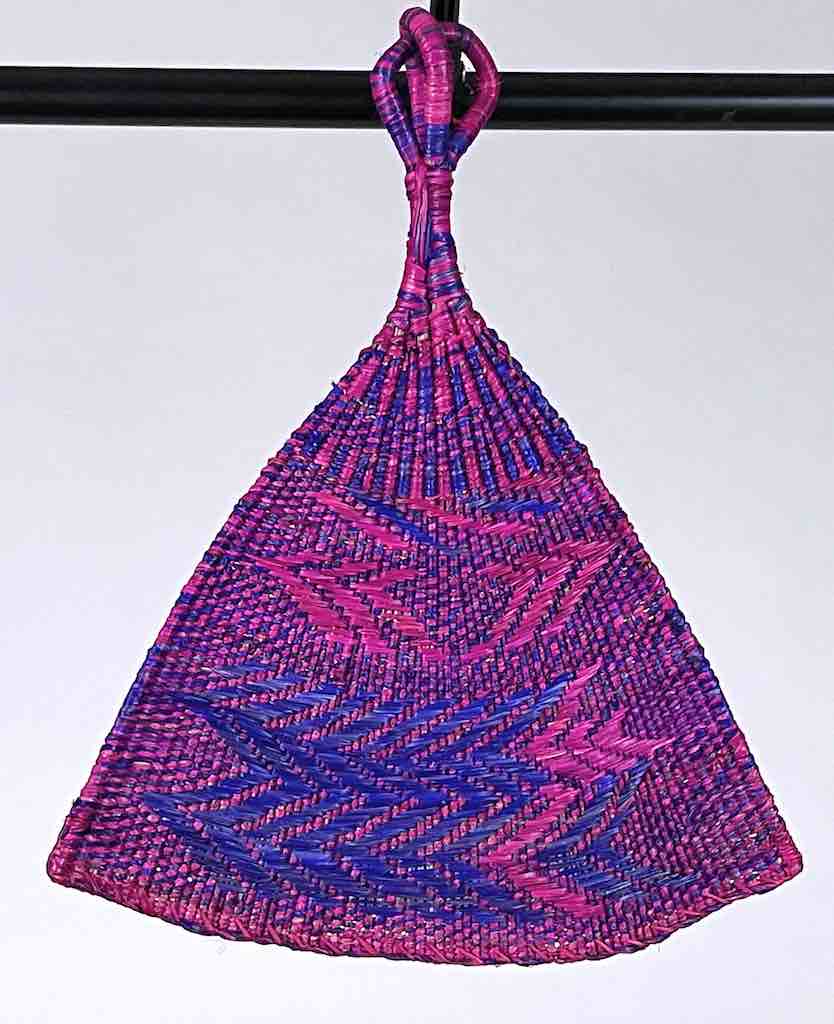 Raffia Hand Fan Accessory Handwoven in Togo - Magenta & Blue