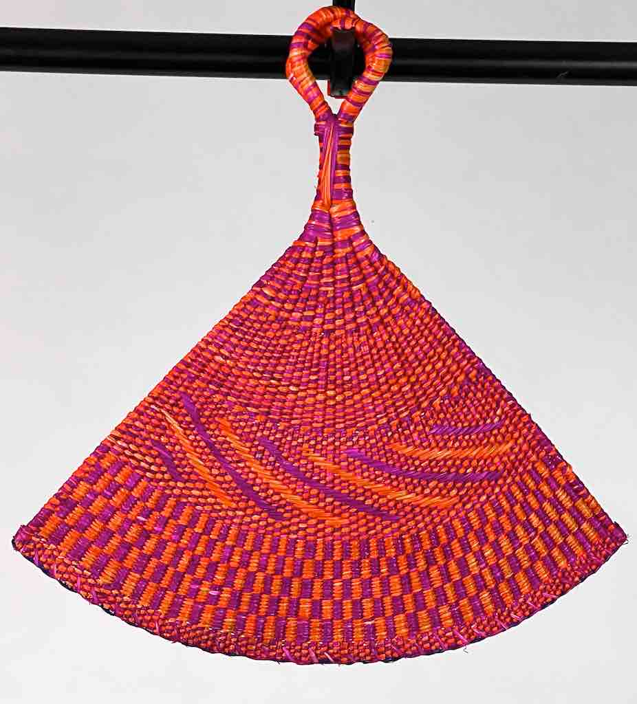 Raffia Hand Fan Accessory Handwoven in Togo - Magenta & Orange