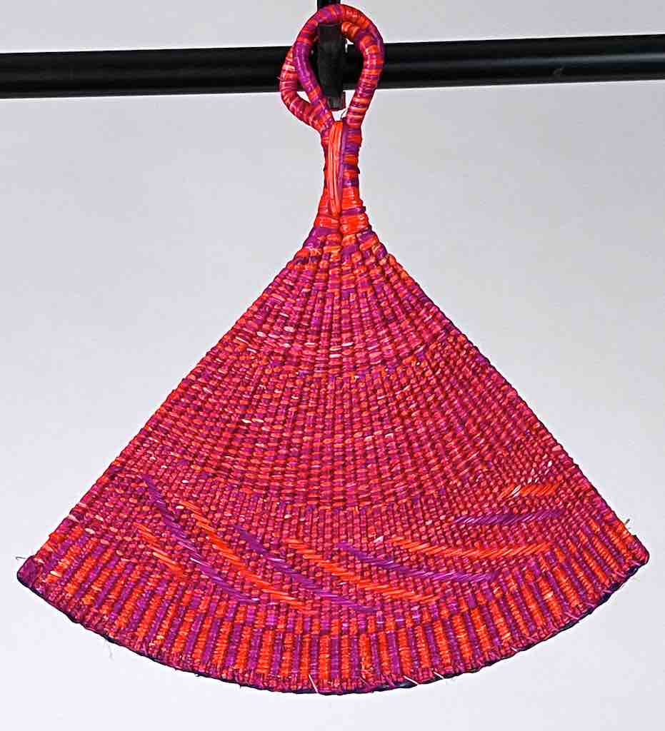 Raffia Hand Fan Accessory Handwoven in Togo - Magenta & Orange