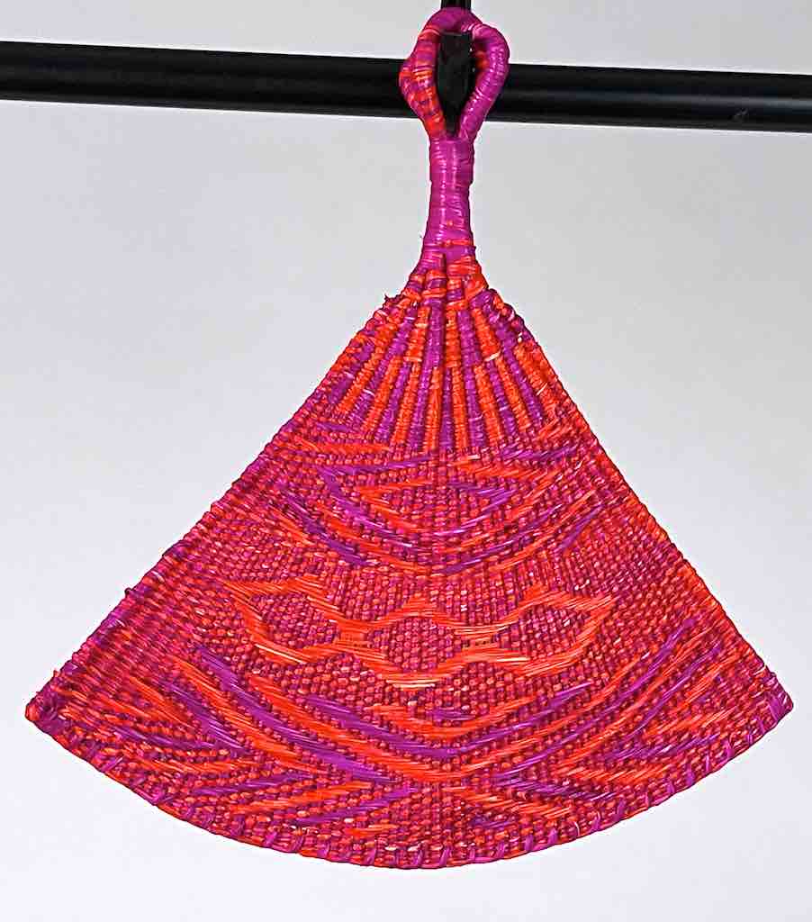 Raffia Hand Fan Accessory Handwoven in Togo - Magenta & Orange