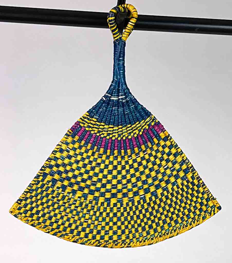 Raffia Hand Fan Accessory Handwoven in Togo - Yellow, Blue, Magenta