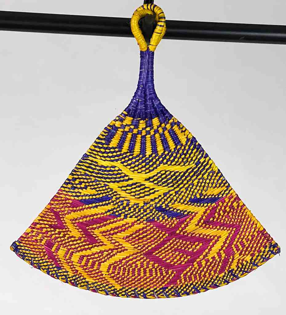 Raffia Hand Fan Accessory Handwoven in Togo - Yellow, Blue, Magenta