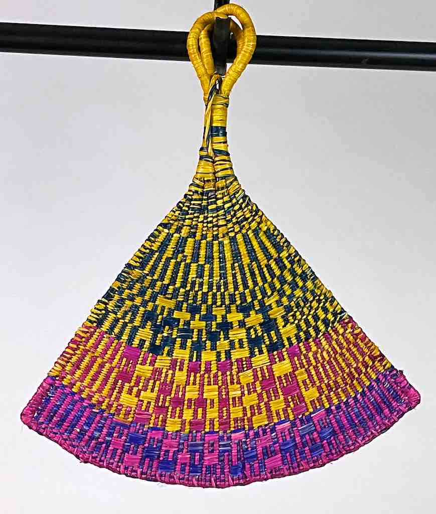 Raffia Hand Fan Accessory Handwoven in Togo - Yellow, Blue, Magenta