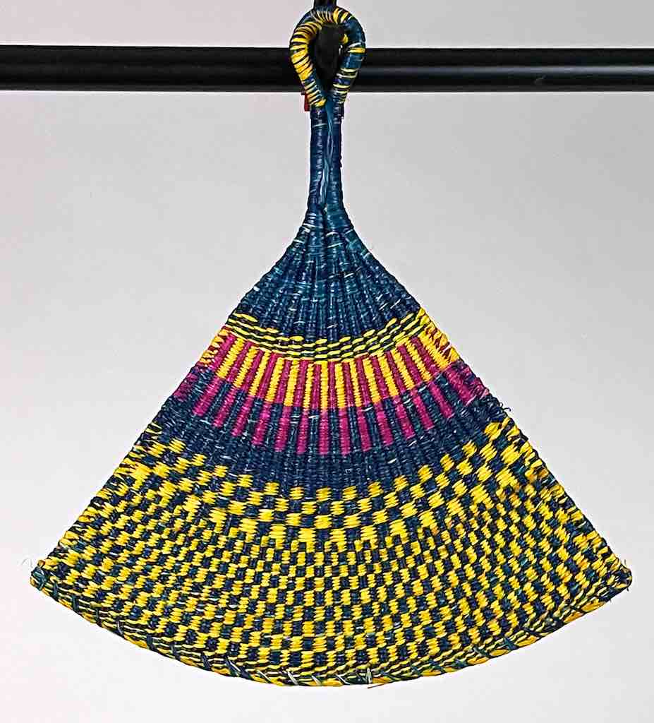 Raffia Hand Fan Accessory Handwoven in Togo - Yellow, Blue, Magenta