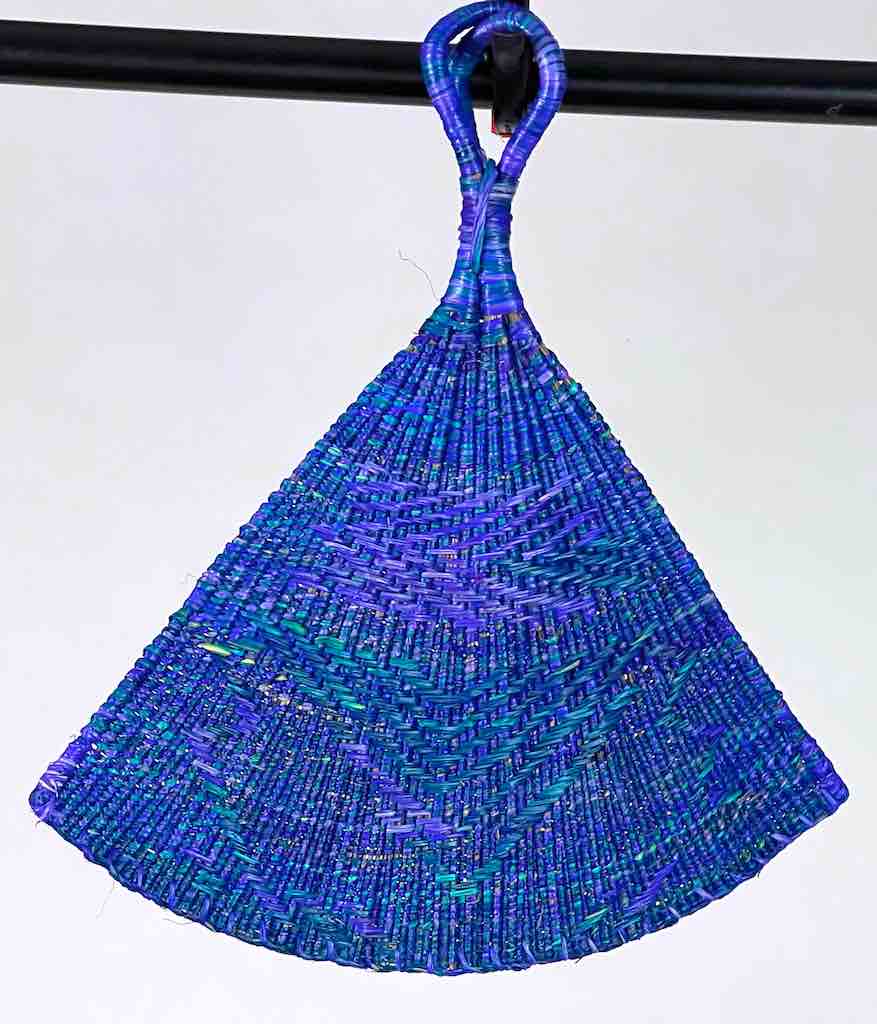 Raffia Hand Fan Accessory Handwoven in Togo - Purple & Blue