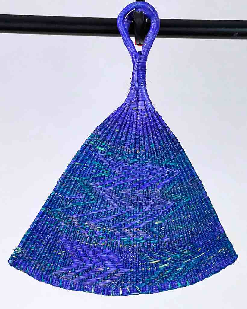 Raffia Hand Fan Accessory Handwoven in Togo - Purple & Blue