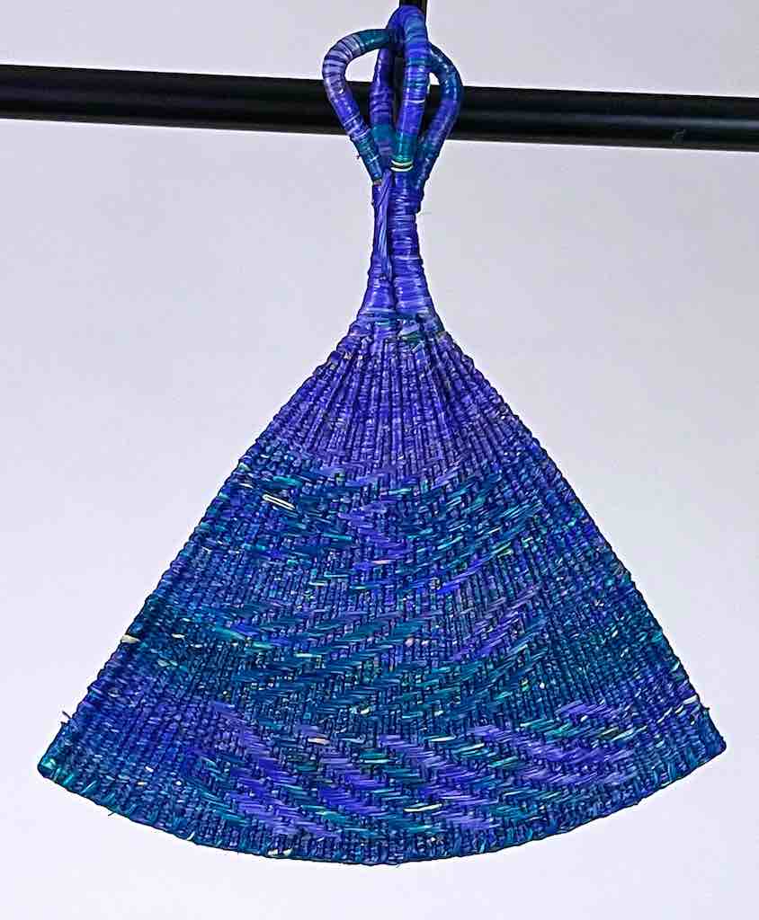 Raffia Hand Fan Accessory Handwoven in Togo - Purple & Blue