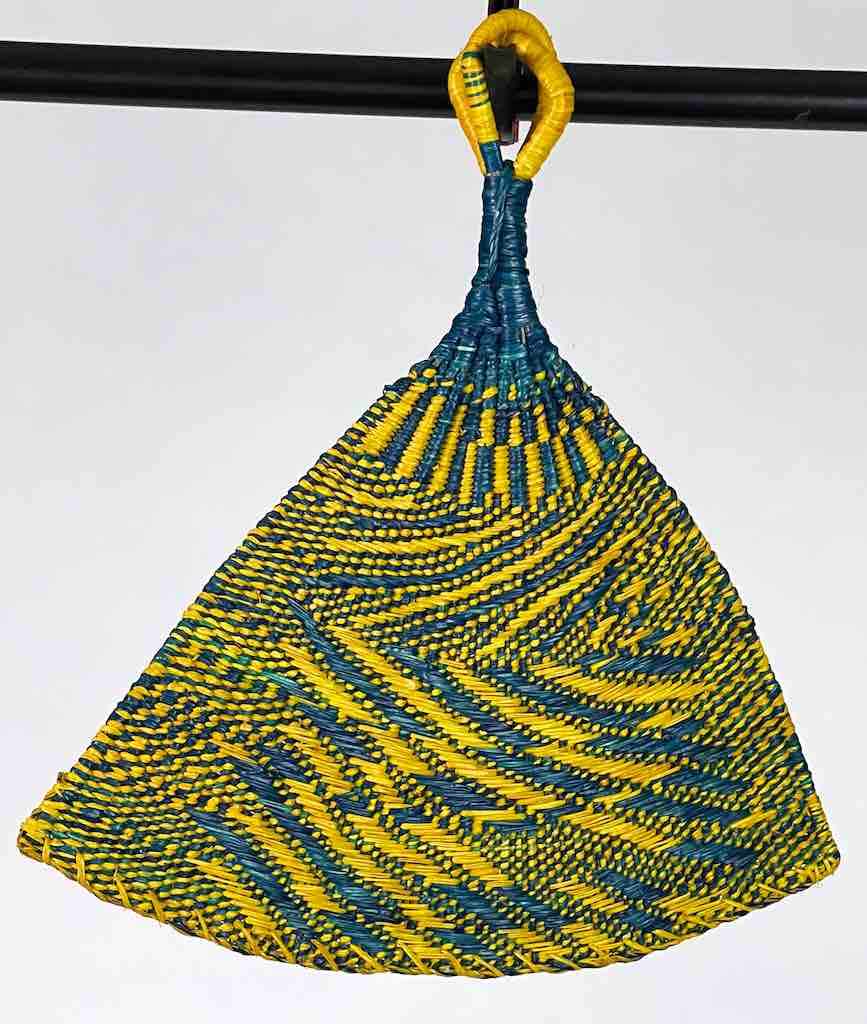 Raffia Hand Fan Accessory Handwoven in Togo - Yellow & Green