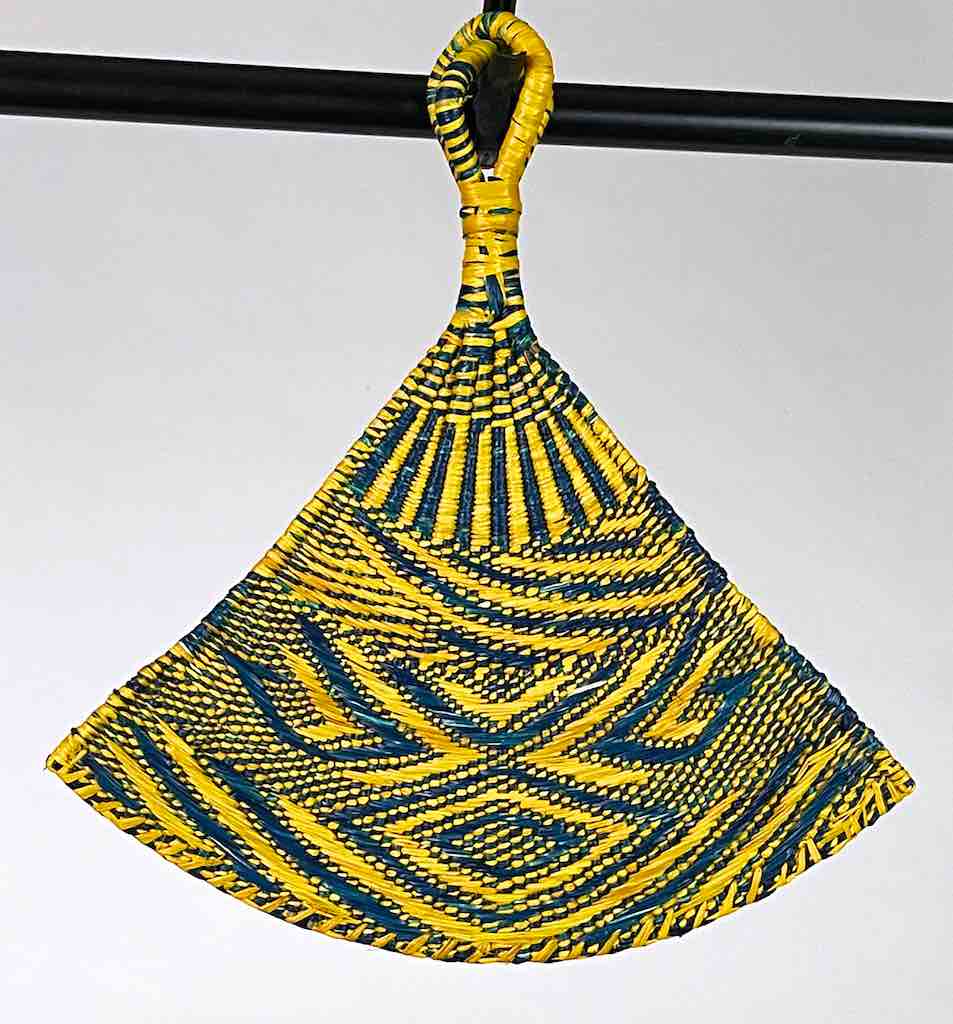 Raffia Hand Fan Accessory Handwoven in Togo - Yellow & Green