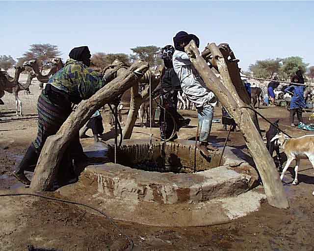 Old Saharan Africa Deep Well Pulley Decor