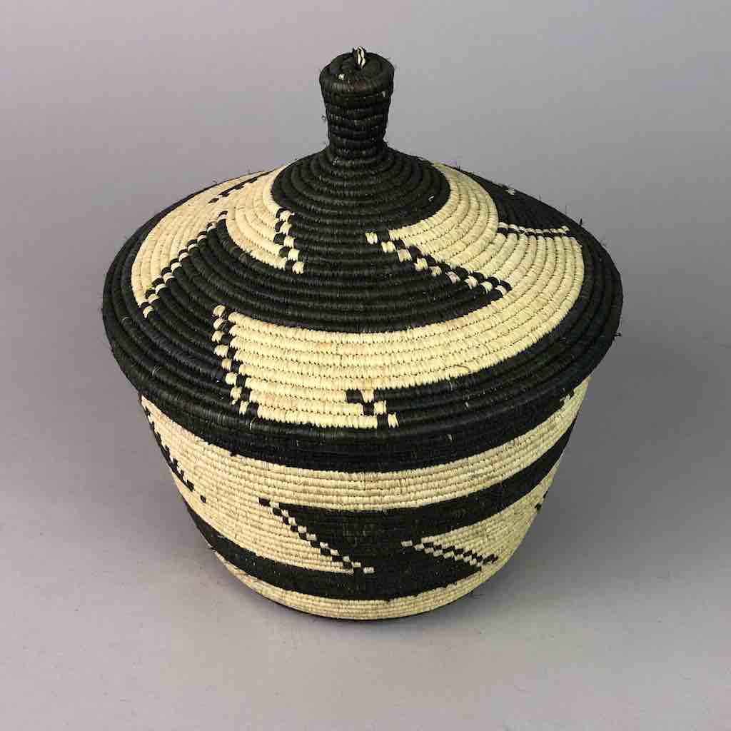 Zigzag b & w covered tightest weave Batwa basket