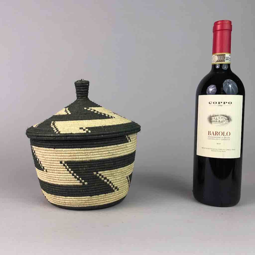 Zigzag b & w covered tightest weave Batwa basket