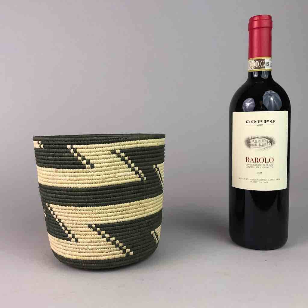 Zigzag design b & w cylinder tightest weave Batwa basket