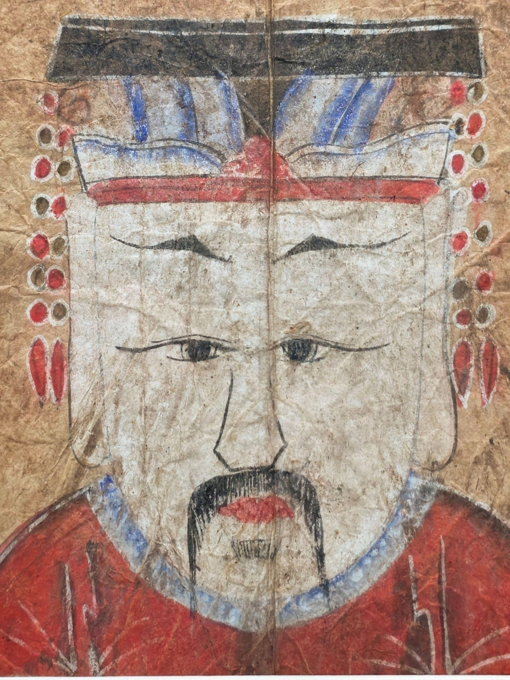 Framed Sino-Vietnamese Dao Folk Religious Portrait of a “King of Shu”