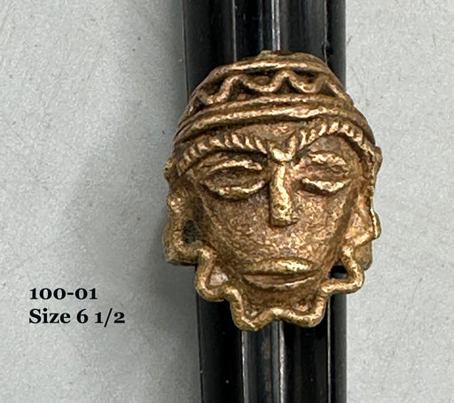 Brass Mask Ring Gold Weight - Ring Size 6 1/2- Ghana