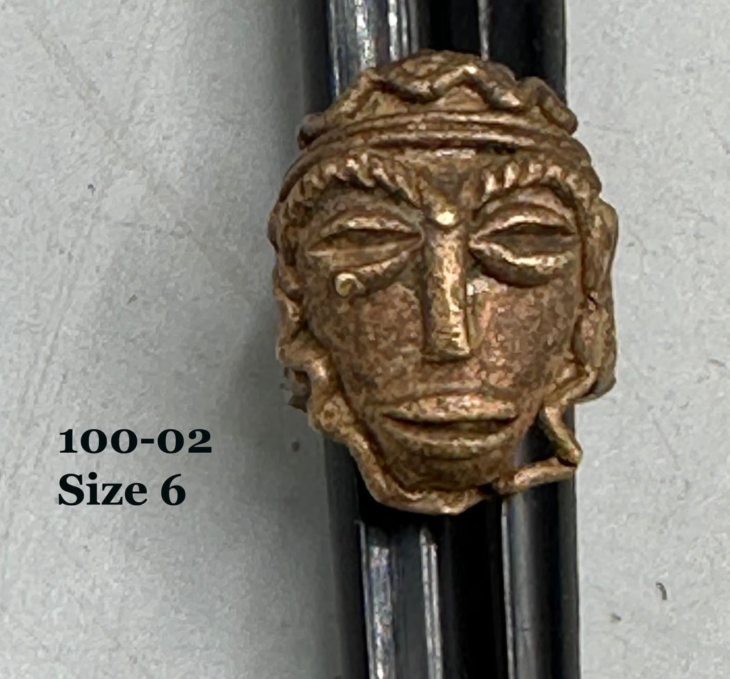 Brass Mask Ring Gold Weight - Ring Size 6- Ghana
