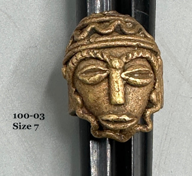 Brass Mask Ring Gold Weight - Ring Size 7- Ghana