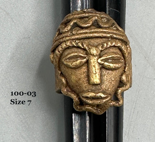 Brass Mask Ring Gold Weight - Ring Size 7- Ghana