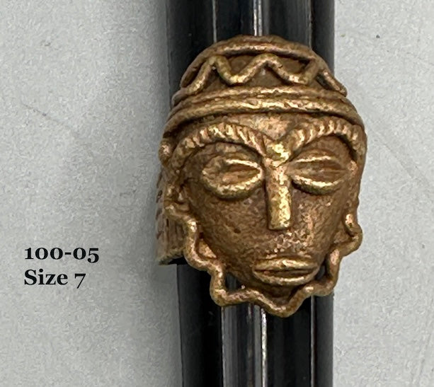 Brass Mask Ring Gold Weight - Ring Size 7- Ghana