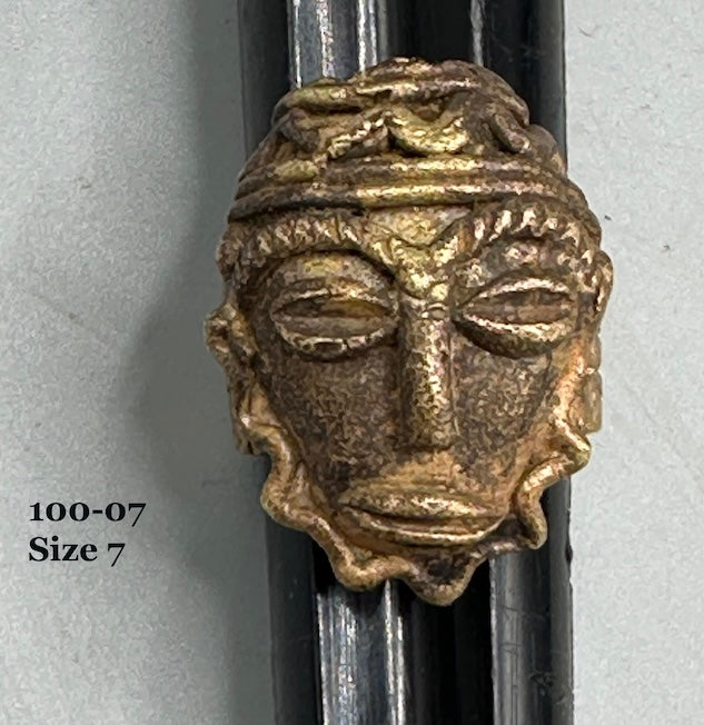 Brass Mask Ring Gold Weight - Ring Size 7- Ghana