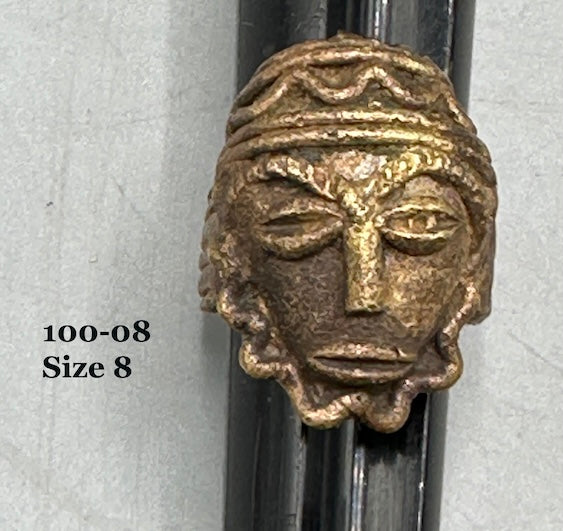 Brass Mask Ring Gold Weight - Ring Size 8- Ghana