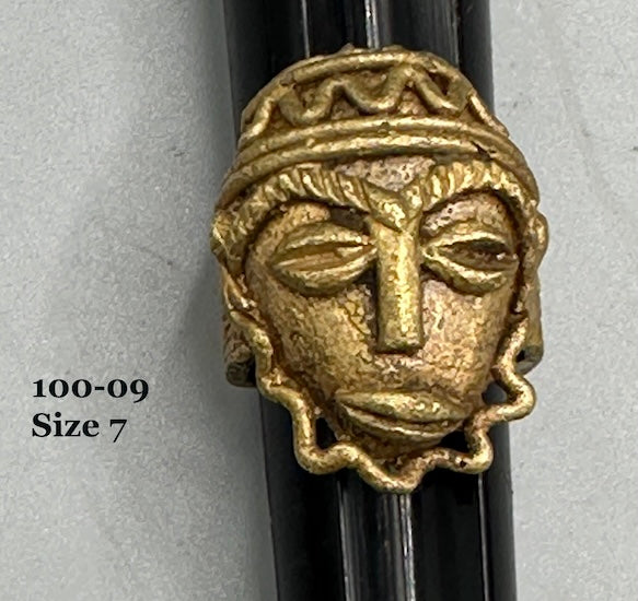 Brass Mask Ring Gold Weight - Ring Size 7- Ghana