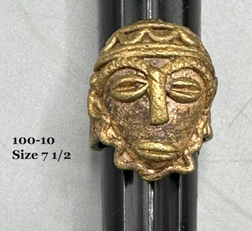 Brass Mask Ring Gold Weight - Ring Size 7 1/2- Ghana