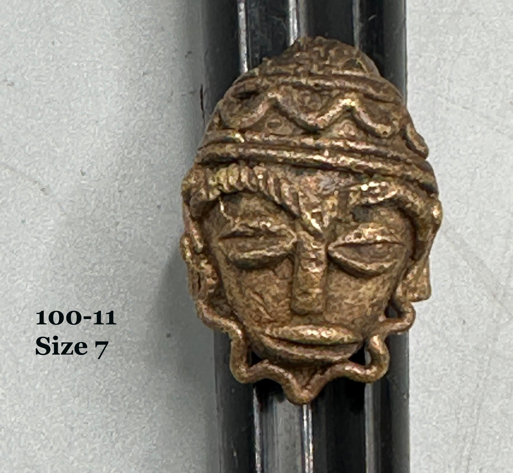 Brass Mask Ring Gold Weight - Ring Size 7- Ghana