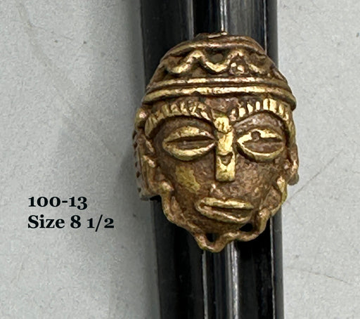 Brass Mask Ring Gold Weight - Ring Size 8 1/2- Ghana