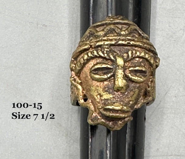 Brass Mask Ring Gold Weight - Ring Size 7 1/2- Ghana