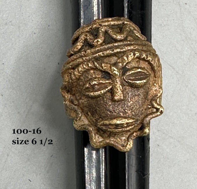 Brass Mask Ring Gold Weight - Ring Size 6 1/2- Ghana