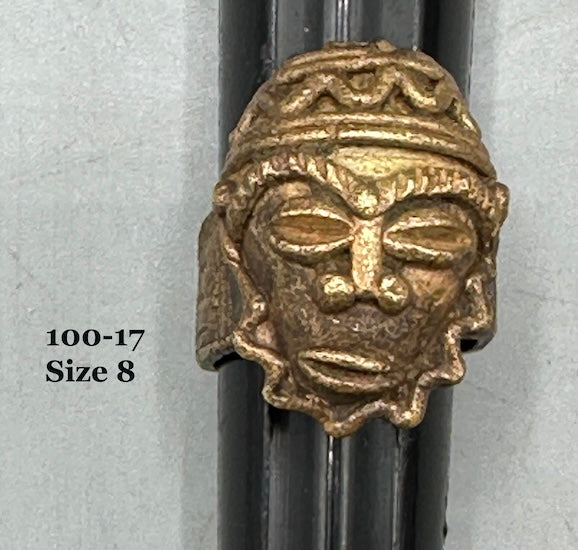 Brass Mask Ring Gold Weight - Ring Size 8- Ghana