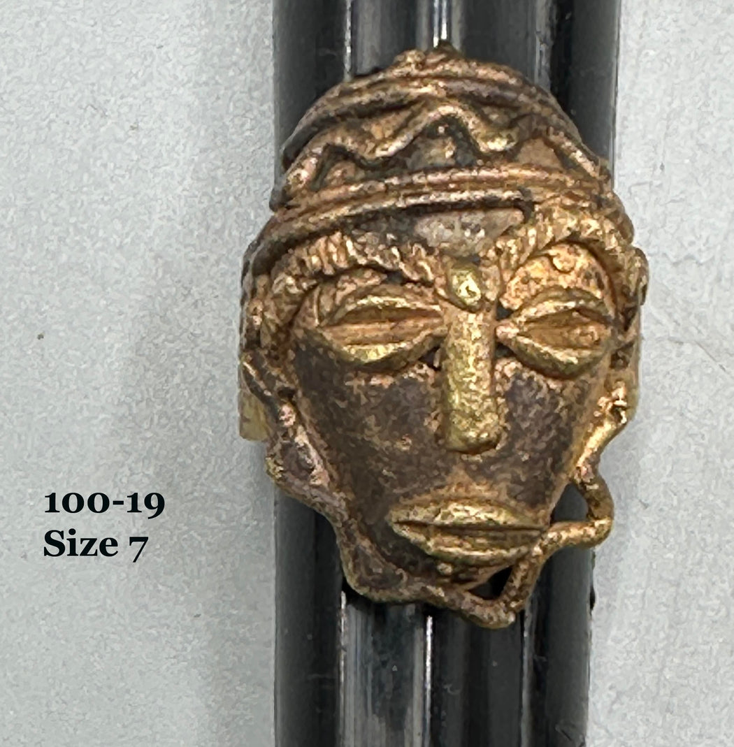 Brass Mask Ring Gold Weight - Ring Size 7- Ghana