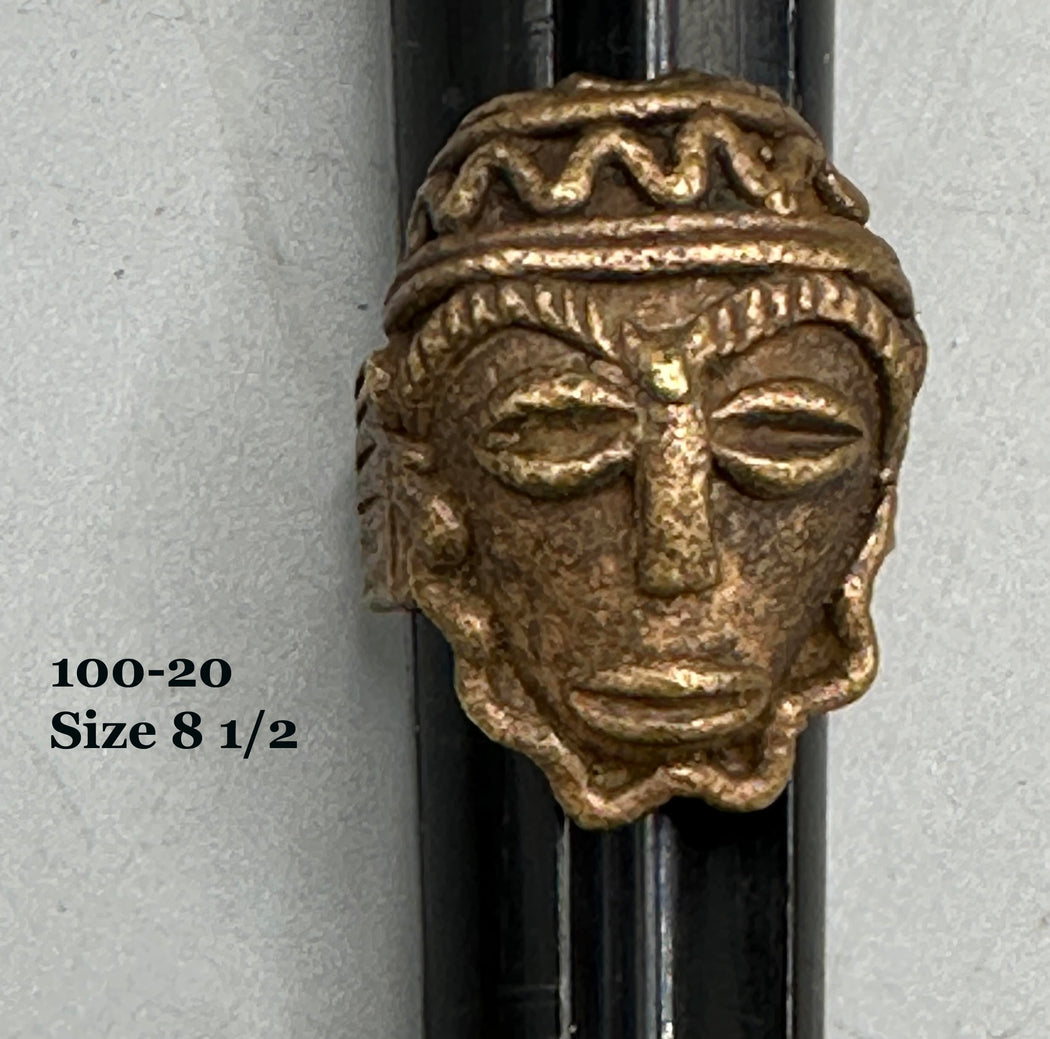 Brass Mask Ring Gold Weight - Ring Size 8 1/2- Ghana