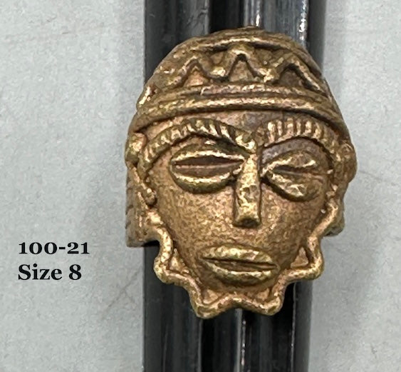 Brass Mask Ring Gold Weight - Ring Size 8- Ghana