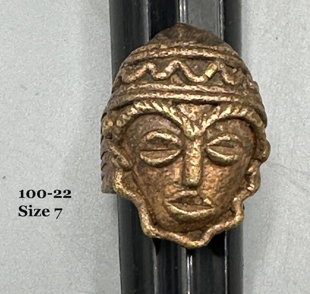 Brass Mask Ring Gold Weight - Ring Size 7- Ghana