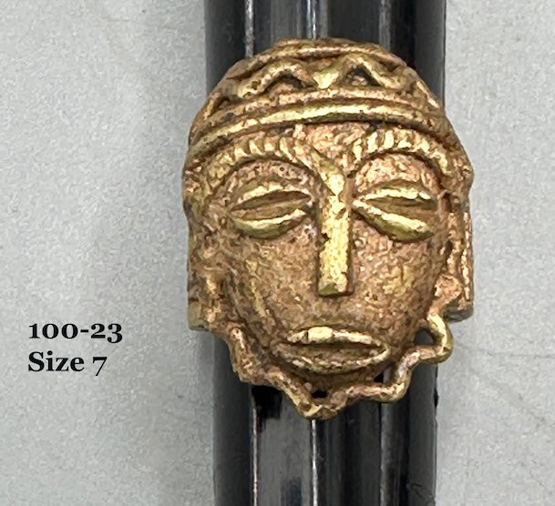 Brass Mask Ring Gold Weight - Ring Size 7- Ghana